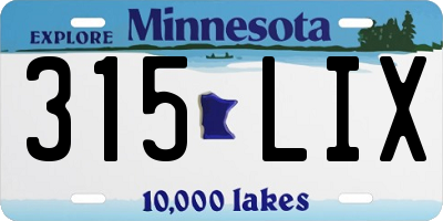MN license plate 315LIX