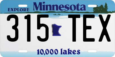 MN license plate 315TEX