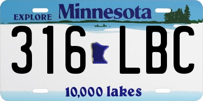 MN license plate 316LBC