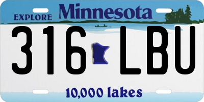 MN license plate 316LBU