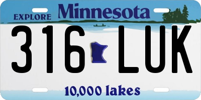 MN license plate 316LUK