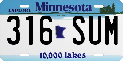 MN license plate 316SUM