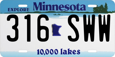 MN license plate 316SWW