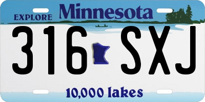 MN license plate 316SXJ