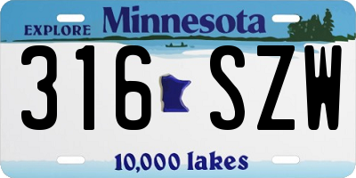 MN license plate 316SZW