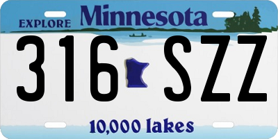 MN license plate 316SZZ