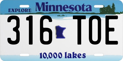 MN license plate 316TOE