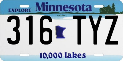 MN license plate 316TYZ