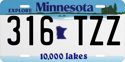 MN license plate 316TZZ