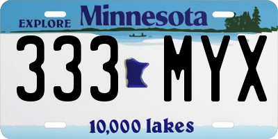 MN license plate 333MYX