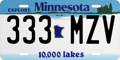 MN license plate 333MZV