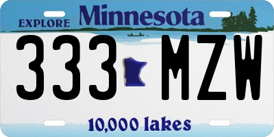 MN license plate 333MZW