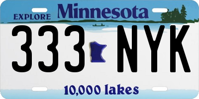 MN license plate 333NYK