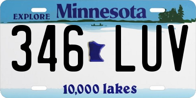 MN license plate 346LUV