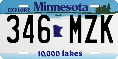 MN license plate 346MZK