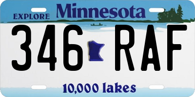 MN license plate 346RAF