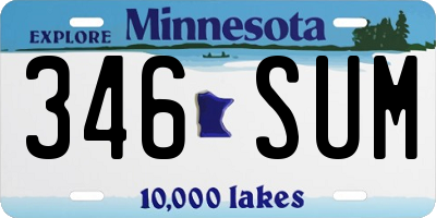 MN license plate 346SUM