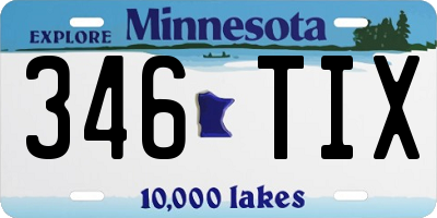 MN license plate 346TIX