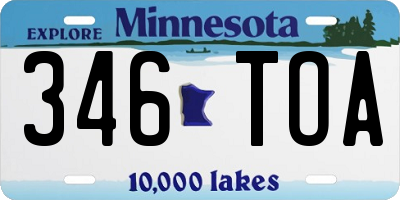 MN license plate 346TOA
