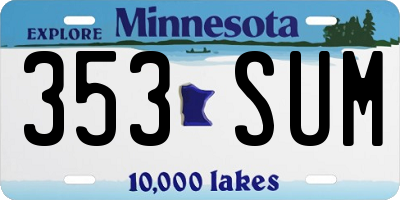 MN license plate 353SUM