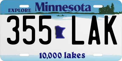 MN license plate 355LAK