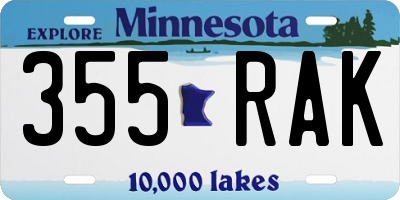 MN license plate 355RAK