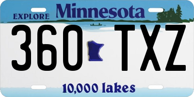 MN license plate 360TXZ