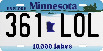 MN license plate 361LOL