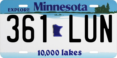 MN license plate 361LUN