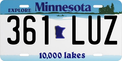 MN license plate 361LUZ