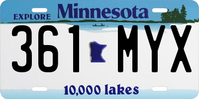 MN license plate 361MYX