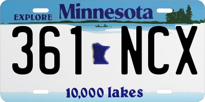 MN license plate 361NCX