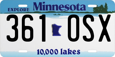 MN license plate 361OSX