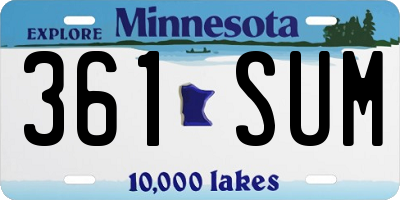 MN license plate 361SUM
