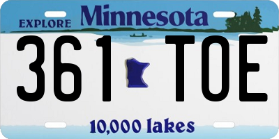 MN license plate 361TOE