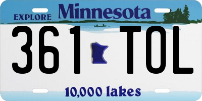 MN license plate 361TOL