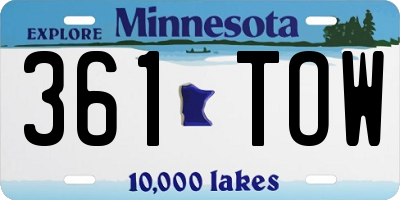MN license plate 361TOW