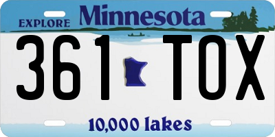 MN license plate 361TOX