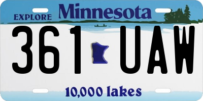 MN license plate 361UAW