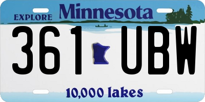 MN license plate 361UBW