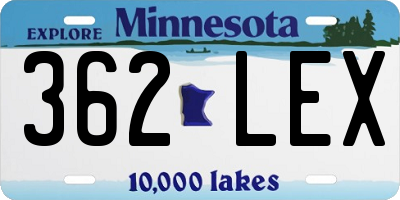MN license plate 362LEX