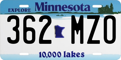MN license plate 362MZO