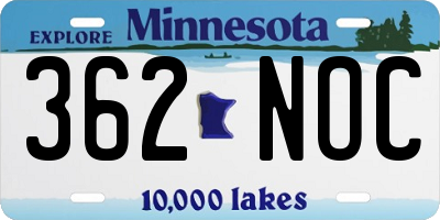MN license plate 362NOC