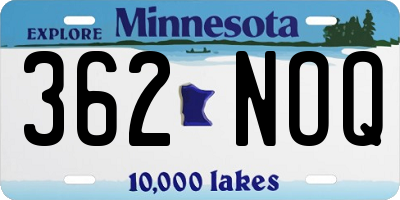 MN license plate 362NOQ
