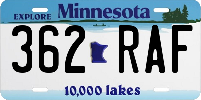 MN license plate 362RAF