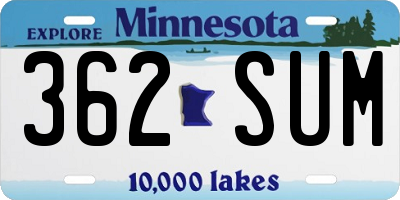MN license plate 362SUM