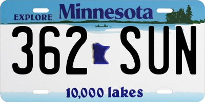 MN license plate 362SUN