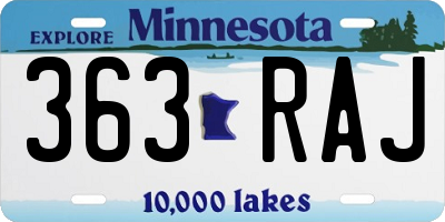 MN license plate 363RAJ
