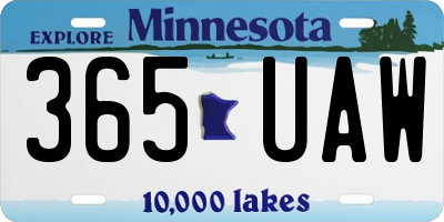 MN license plate 365UAW