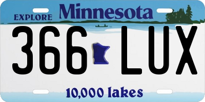 MN license plate 366LUX
